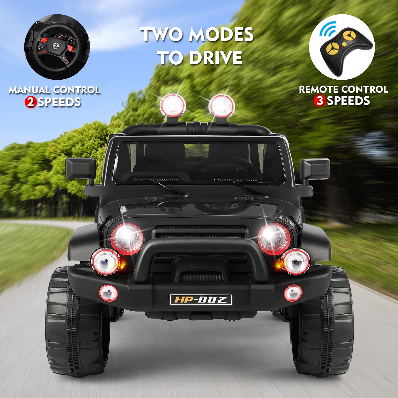 12V7AH Kids Electric Ride-On Truck with Parental Remote Control - 2-Seater Children's Car with Music, LED Lights & Spring Suspension - Perfect for Outdoor Play & Backyard Fun (Black)