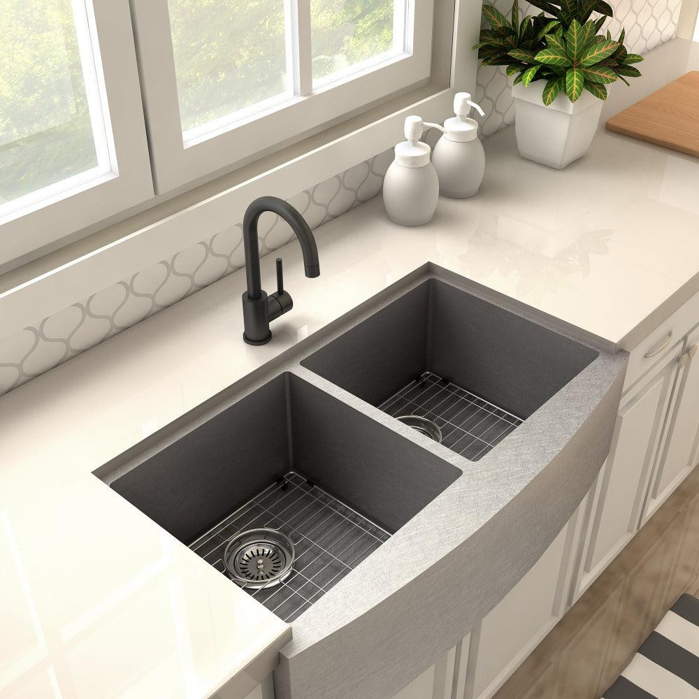ZLINE Renoir Single Handle Matte Black Kitchen Faucet - Modern Pull-Down Sprayer for Sink, Brushed Nickel Finish (REN KF MB) - Perfect for Farmhouse, Industrial & Contemporary Kitchen Designs
