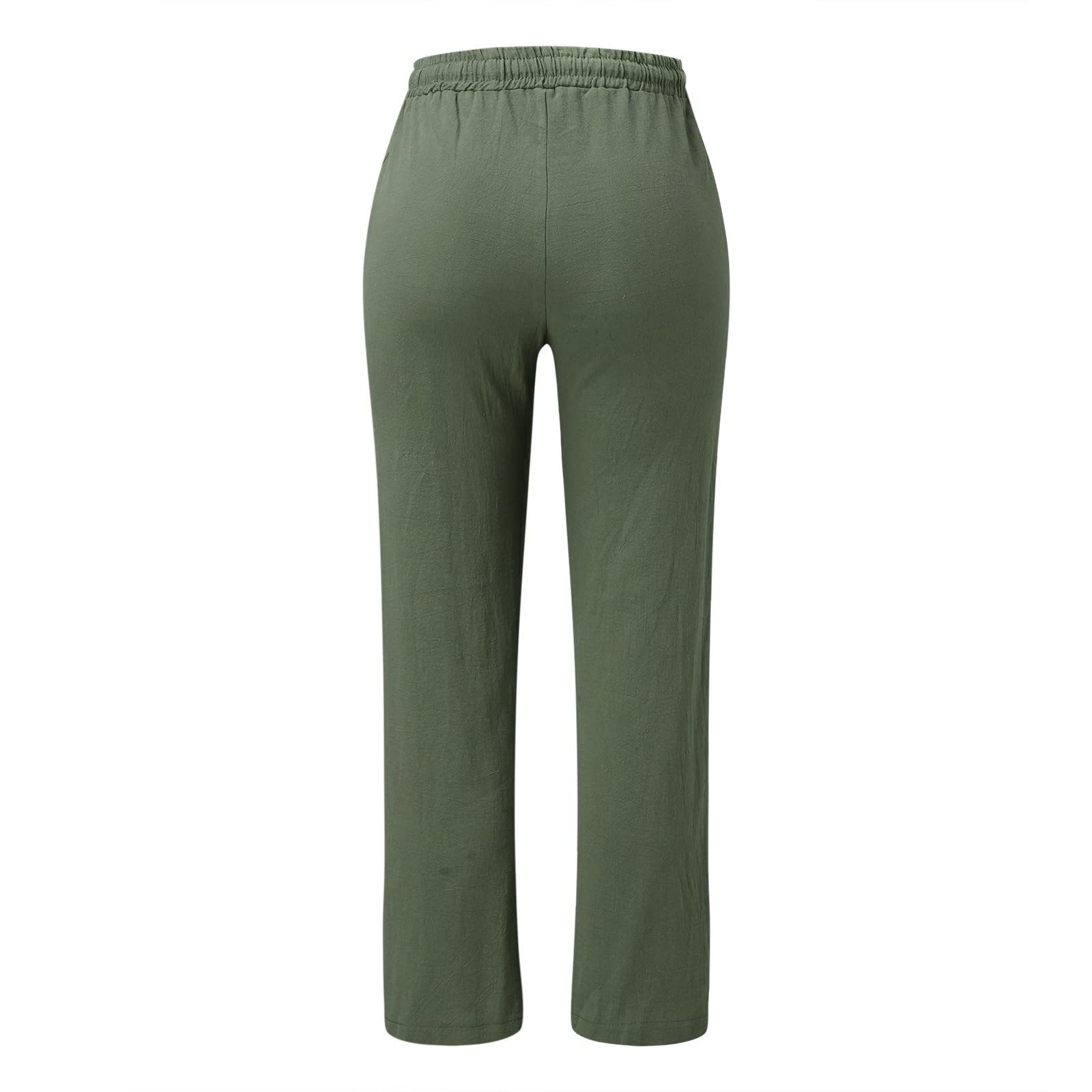 Women's High Waisted Linen Pants - Straight Leg Casual Drawstring Trousers with Pockets | Summer Beach Palazzo Pants for Travel, Yoga & Lounge Wear