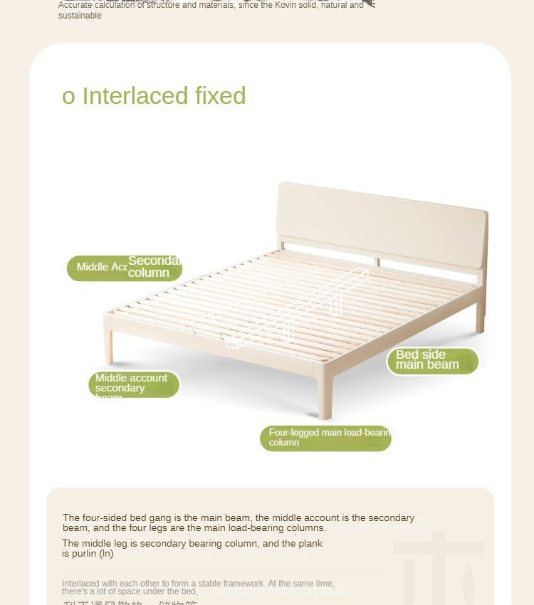 Modern Simple Cream Style Poplar Solid Wood Bed - Sturdy & Elegant for Master Bedroom, Guest Room, or Kids Room