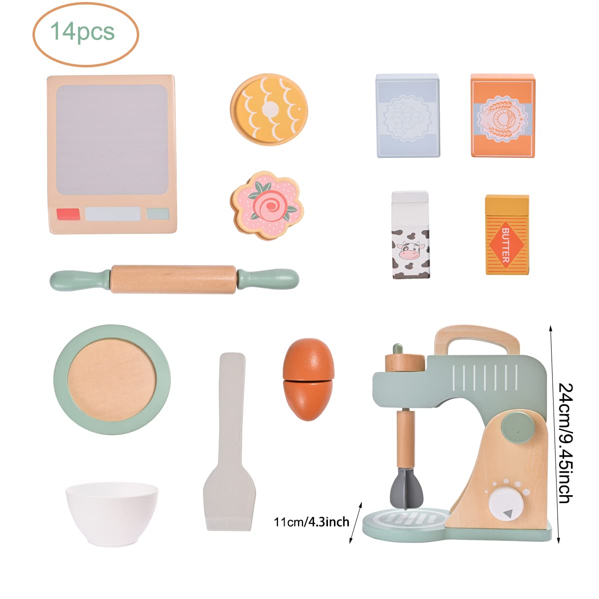 **Wooden Pretend Play Kitchen Accessories Set for Kids - Toy Mixer, Blender & Bake Cookies Playset - Educational Cooking Toys for Boys & Girls Ages 3+ - Perfect for Imaginative Play & Role-Playing Games**