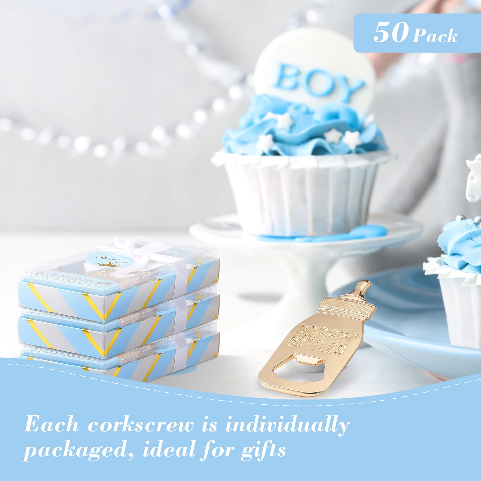 50 Pieces Cute Baby Bottle Openers - Baby Shower Favors, Gender Reveal Party Souvenirs, Guest Prizes for Boys & Girls - Blue Box - Perfect for Baby Showers, Birthday Parties & Thank You Gifts