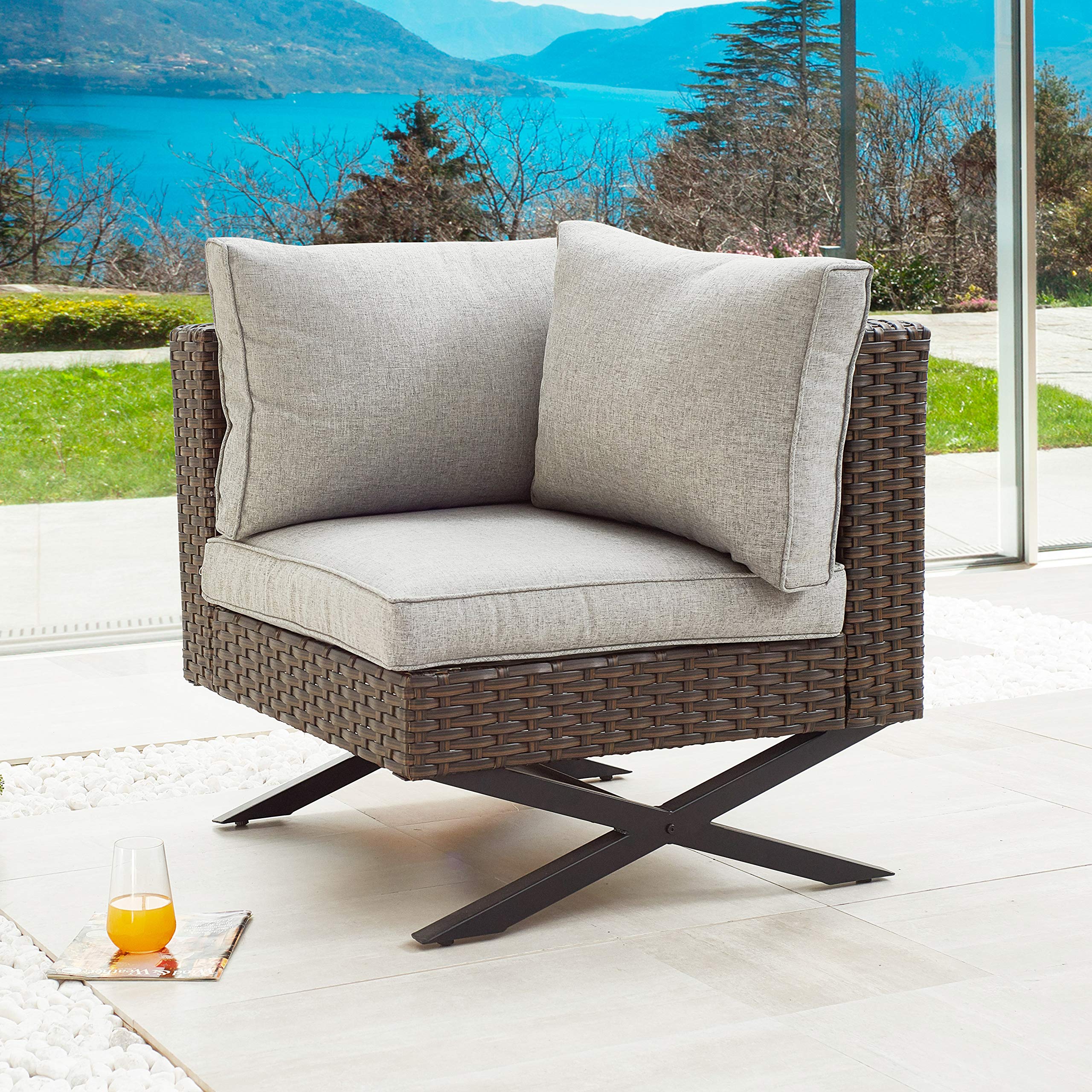 PatioFestival Armless Outdoor Sofa Set - X-Leg Patio Conversation Furniture with 5.1 Inch Cushions for Backyard, Garden & Poolside Relaxation