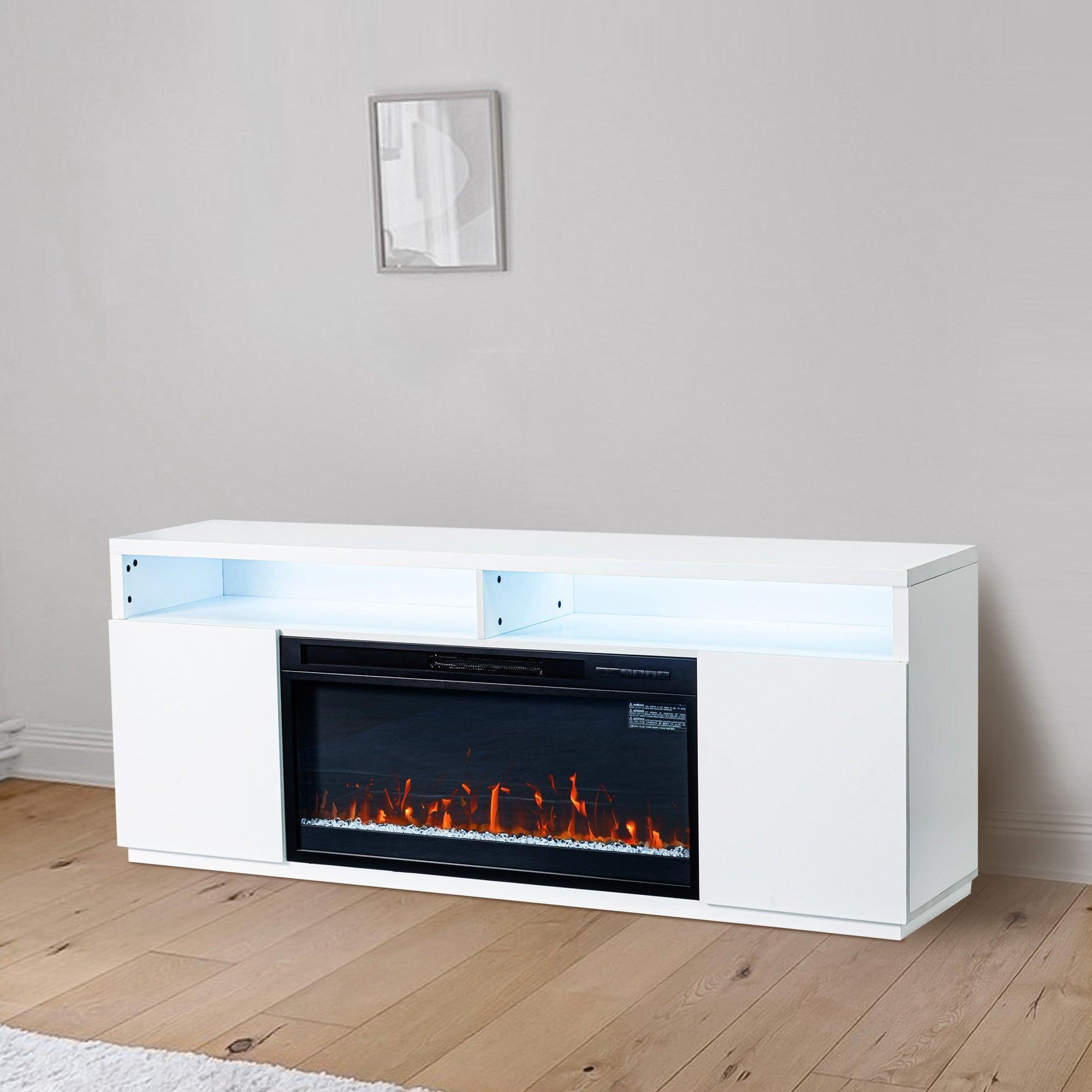 Modern 68-Inch LED TV Stand with 36-Inch Insert Opening & Electric Fireplace - Black or White - Perfect for Living Room Home Theater & Cozy Winter Nights