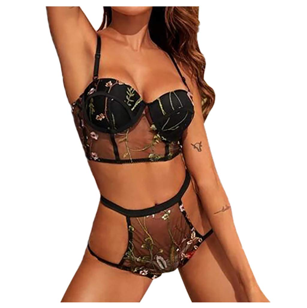 Sexy Women's Lingerie Set - Lace Corset with Underwire & Matching Briefs - Leopard Print Sleepwear (Black, Large) | Perfect for Valentine's Day, Boudoir Photography & Romantic Nights