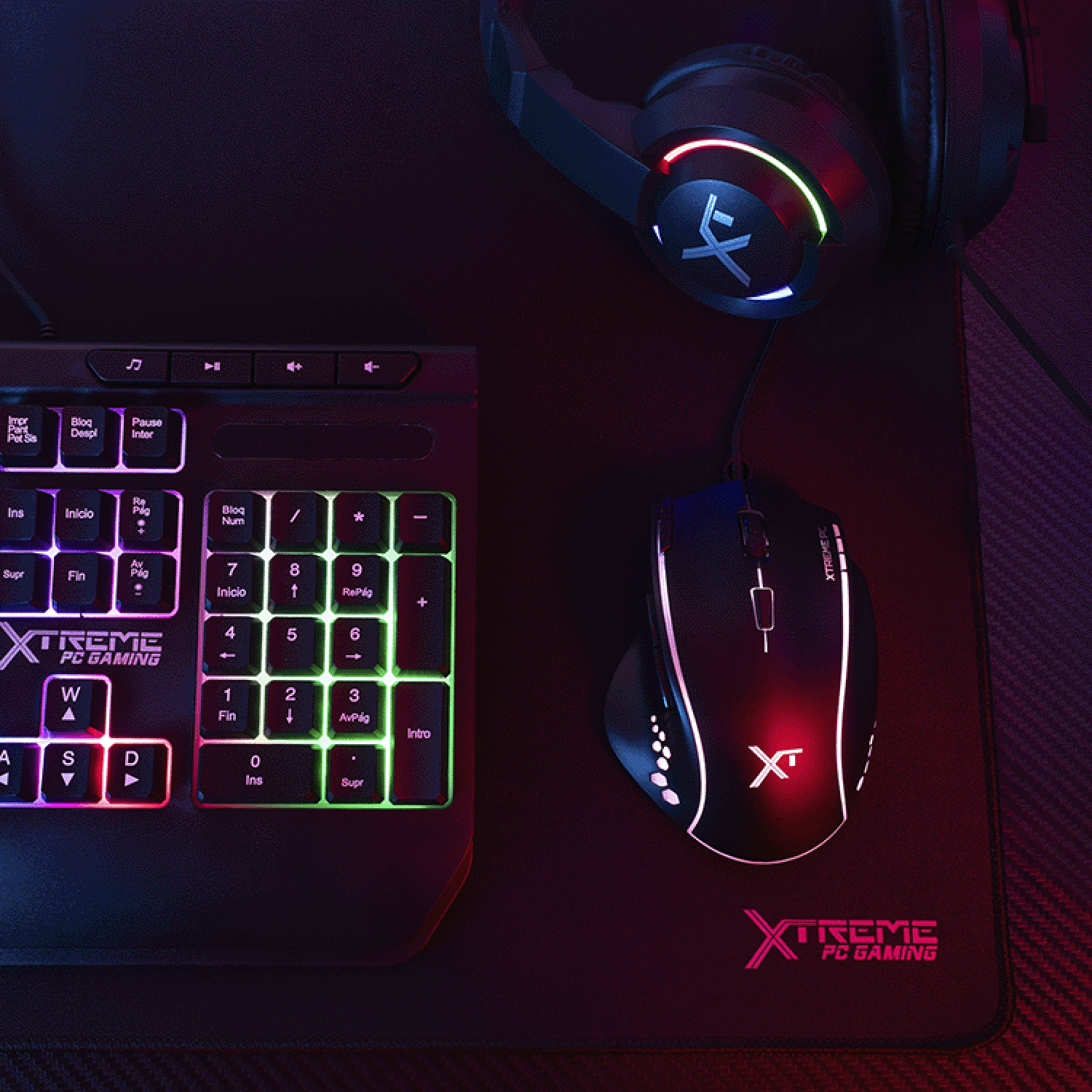 XTREME 4-in-1 PC Gaming Bundle - RGB Keyboard, Mouse, Headset & Mouse Pad - Membrane Spanish Layout - USB Black - Perfect for Esports, Streaming & Battle Royale Games