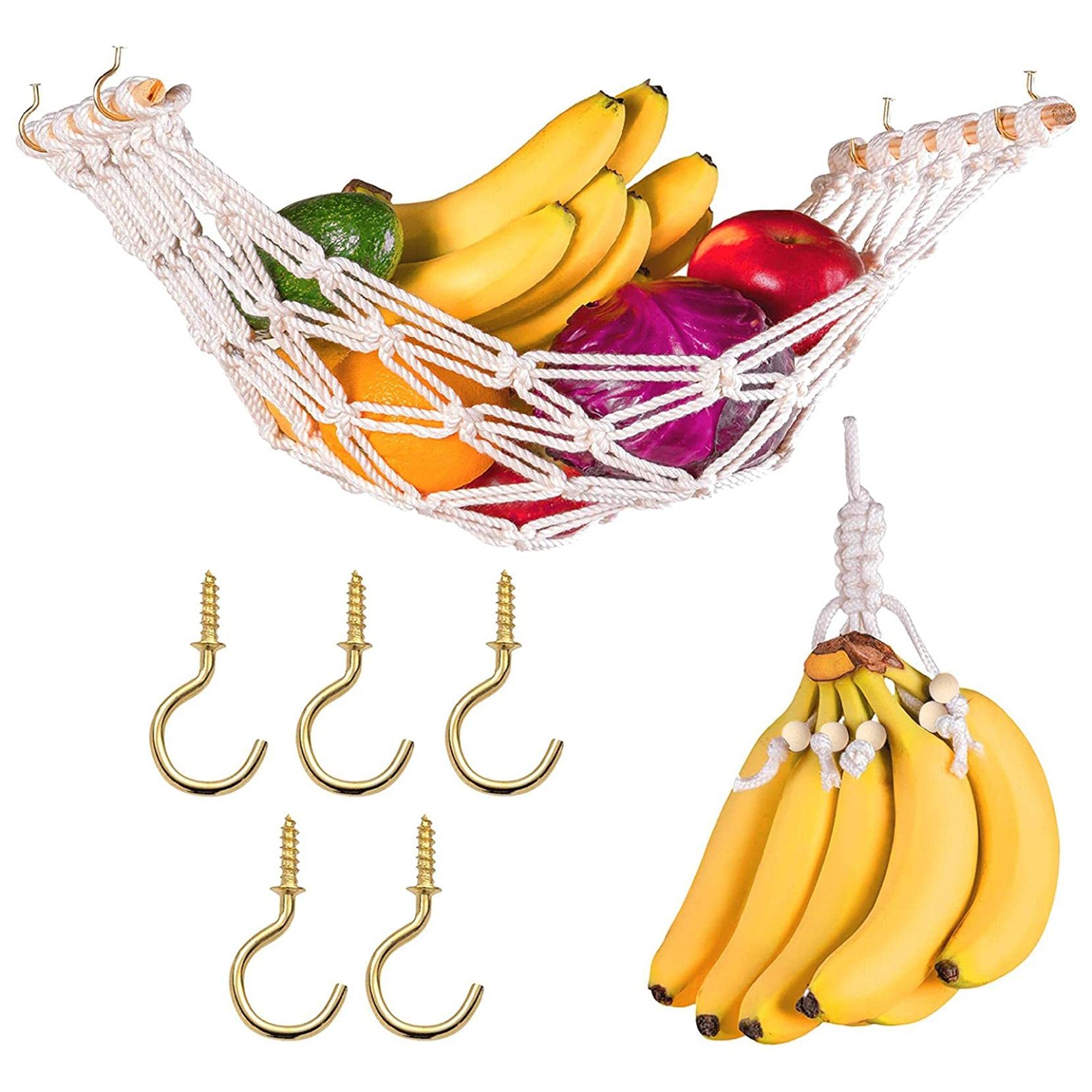 EryaxuAU Under Cabinet Hanging Fruit Basket - Space Saving Kitchen Storage Organizer for Fruits & Vegetables - Perfect for Home, RV, Camper, Boat & Small Spaces (Beige) - Keep Countertops Clutter-Free & Fresh Produce Accessible