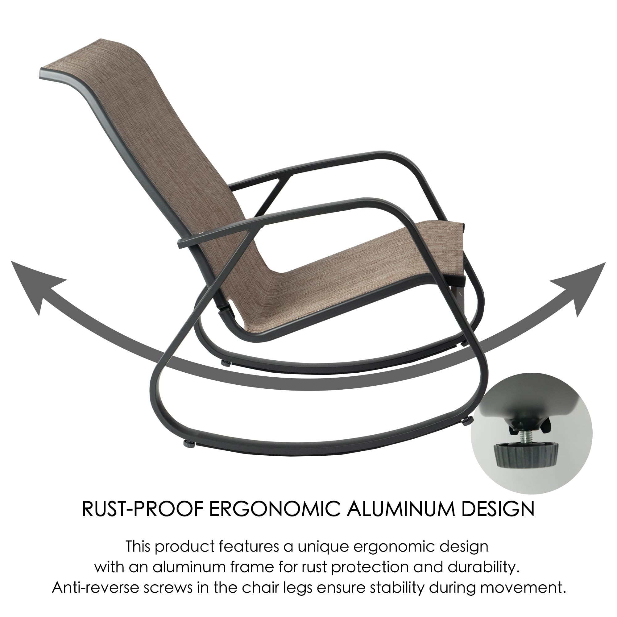 Kozyard 3-Piece Patio Rocking Chair Set - Breathable Mesh Fabric & Powder-Coated Aluminum Frame - Outdoor Rocking Chairs for Porch, Garden, Backyard - Perfect for Relaxing, Lounging & Enjoying Nature