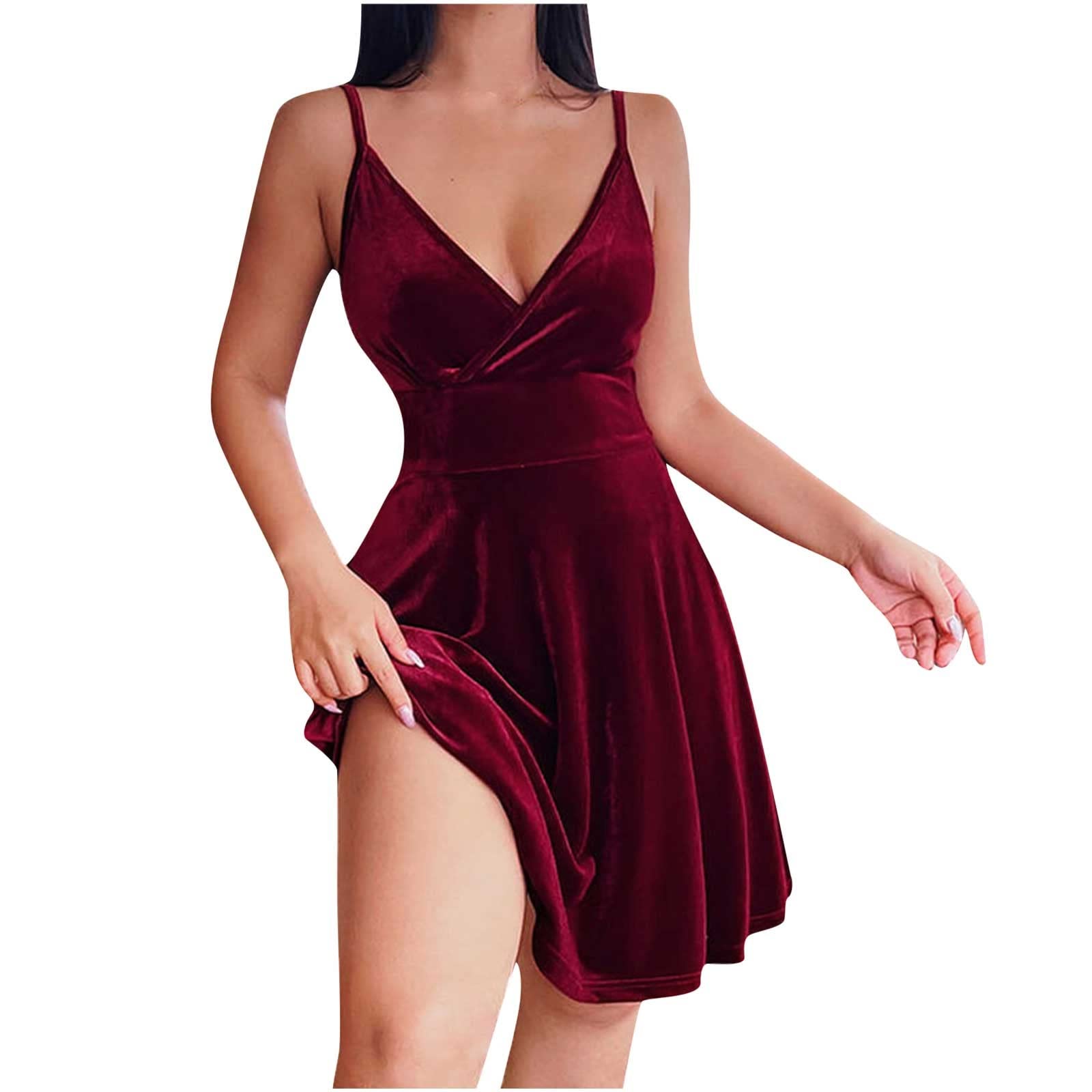 BOXIACEY Women's Summer Casual Dress - Solid Color Deep V Neck Sleeveless Suspender Cocktail Dress | Sexy Prom Dress for Party, Night Out, Date Night & Special Occasions