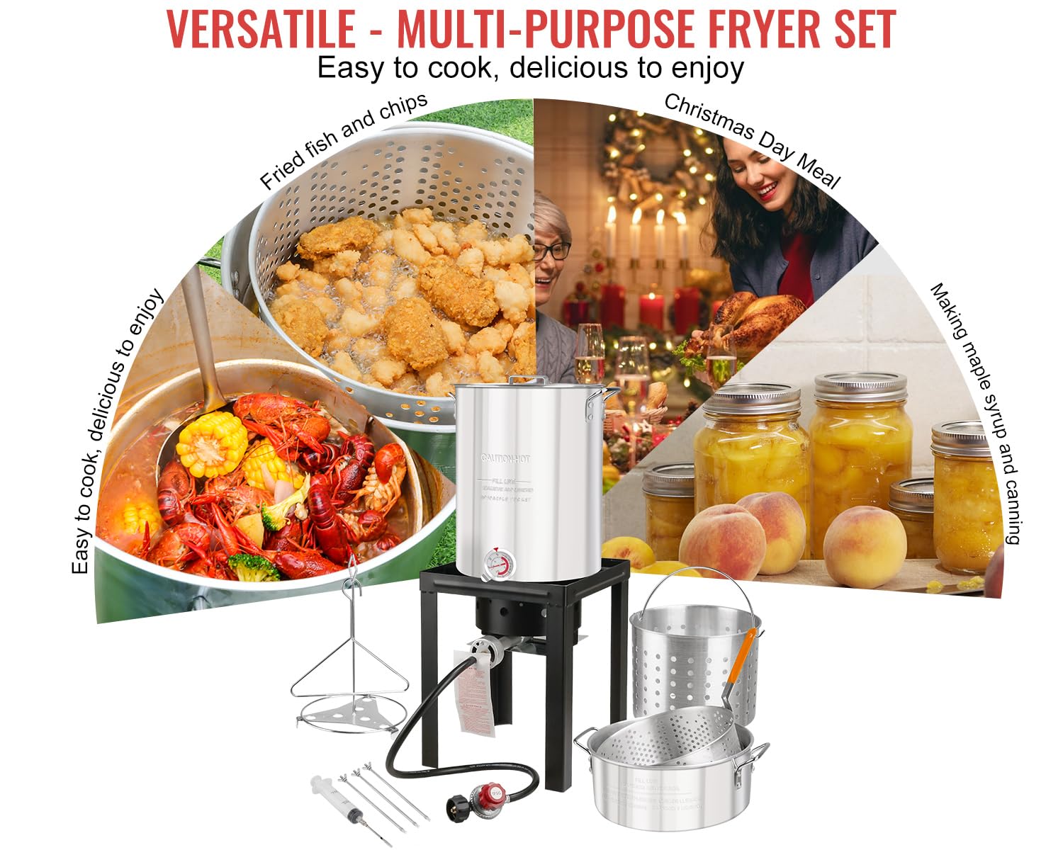 Lafati 30QT & 10QT Turkey Fryer Set with Large Steamers - 54,000BTU High Output Burner for Outdoor Cooking, Camping, Thanksgiving Dinner - Perfect for Backyard BBQs, Tailgating & Holiday Feasts