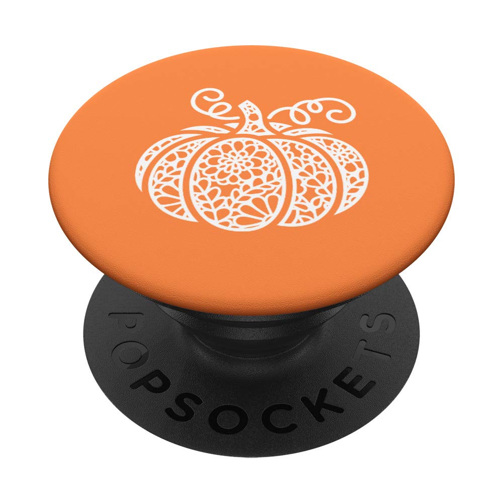 Boho Halloween Lace Pumpkin PopSocket - Mandala Design Thanksgiving Swappable PopGrip for Phones, Tablets, and Laptops - Perfect for Fall Decor, Gift Giving, and Everyday Use