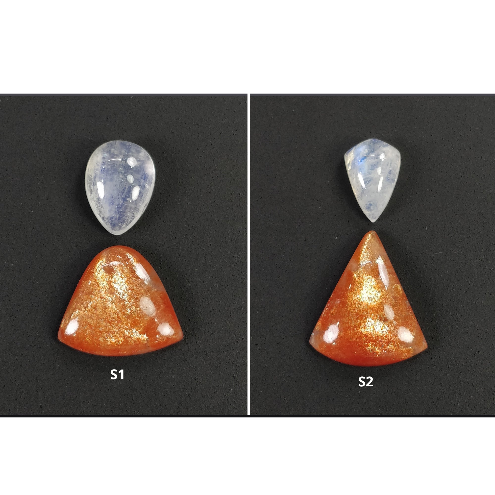 Natural Untreated Chatoyant Orange Sunstone & Rainbow Moonstone Cabochon Gemstones - 2pcs Uneven Triangle Shape for Jewelry Making, Wire Wrapping, and Healing Crystal Collections