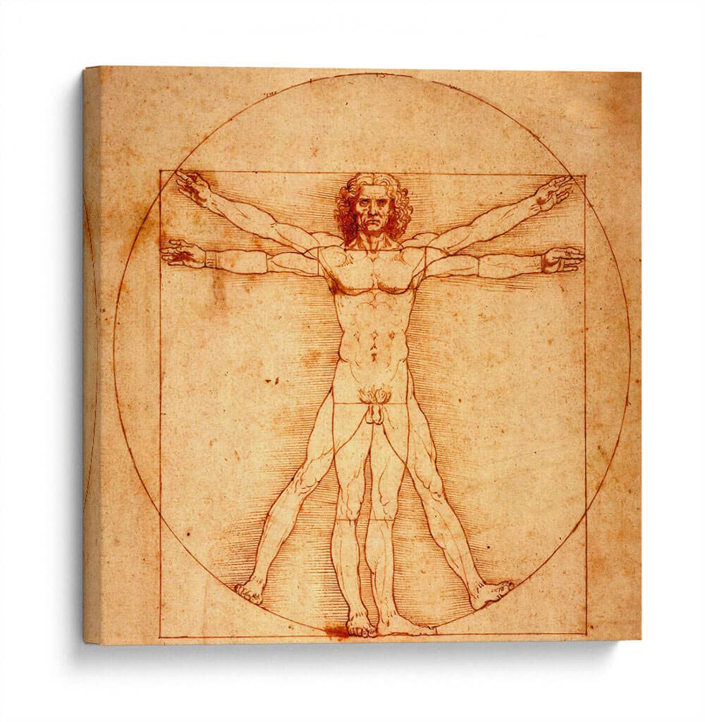 Leonardo da Vinci Vitruvian Man Canvas Wall Art - Famous Renaissance Painting - 30x30 Inch Framed Home Decor - Perfect for Living Room, Bedroom & Office