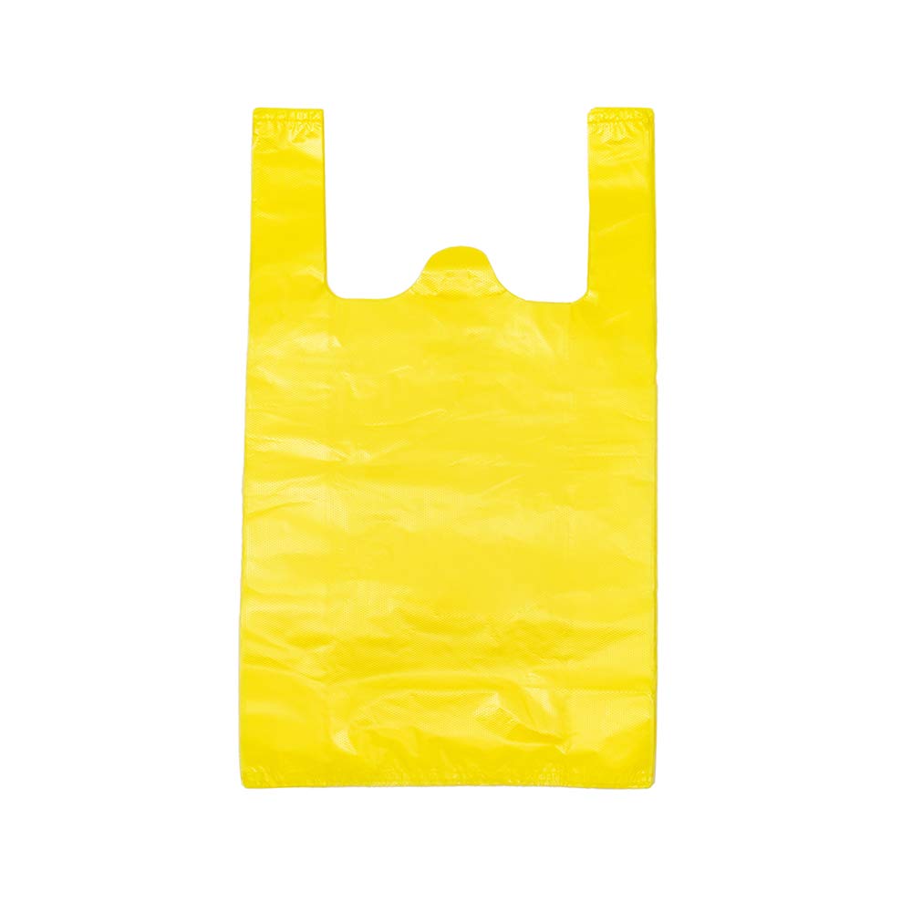 LazyMe Plastic T-Shirt Bags with Handles - 12x20 Inch Grocery Shopping Bags, Retail Store Bags, Business Plastic Bags (Yellow, 50 Pack) - Perfect for Supermarkets, Convenience Stores & Farmers Markets
