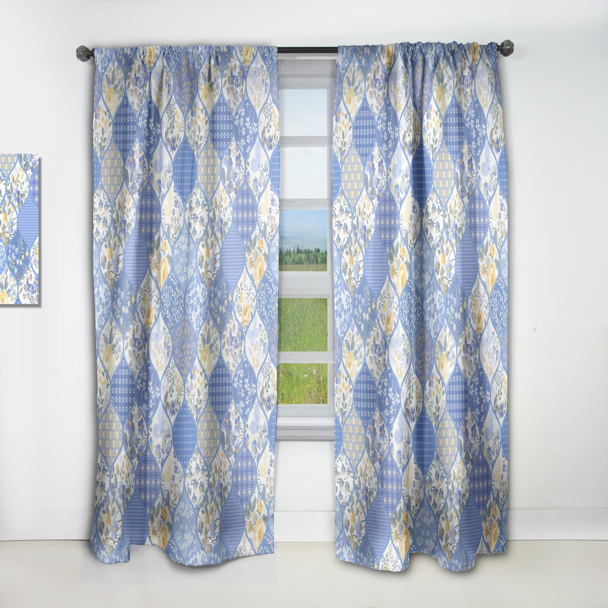 Patchwork Floral Butterfly Curtains - Thermal Insulated Window Drapes for Bedroom & Living Room - 52x120 Inch Single Panel - Perfect for Home Decor & Light Blocking