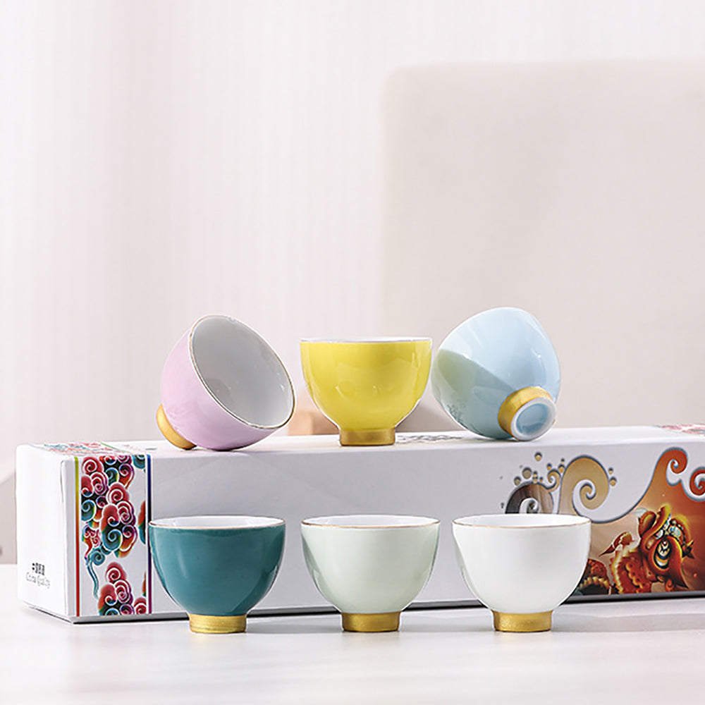 Premium Ceramic Morandi Kung Fu Tea Cup Set - 6 Piece Handcrafted Chinese Tea Cups for Gongfu Tea Ceremony, Home Decor & Gift Giving