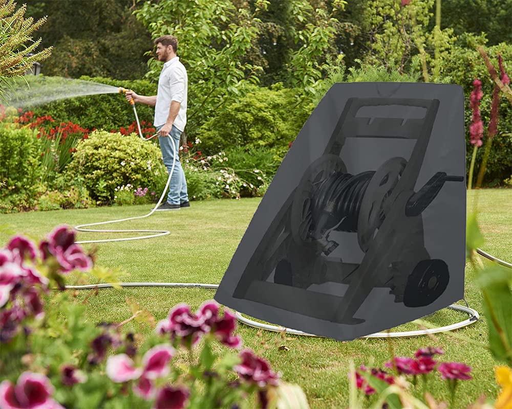UCARE 420D Oxford Waterproof Garden Hose Reel Cover - Sun Protective, Durable Storage Bag for Free Standing & Portable Hose Reel Carts - Perfect for Patio, Lawn, and Outdoor Garden Use (Black)