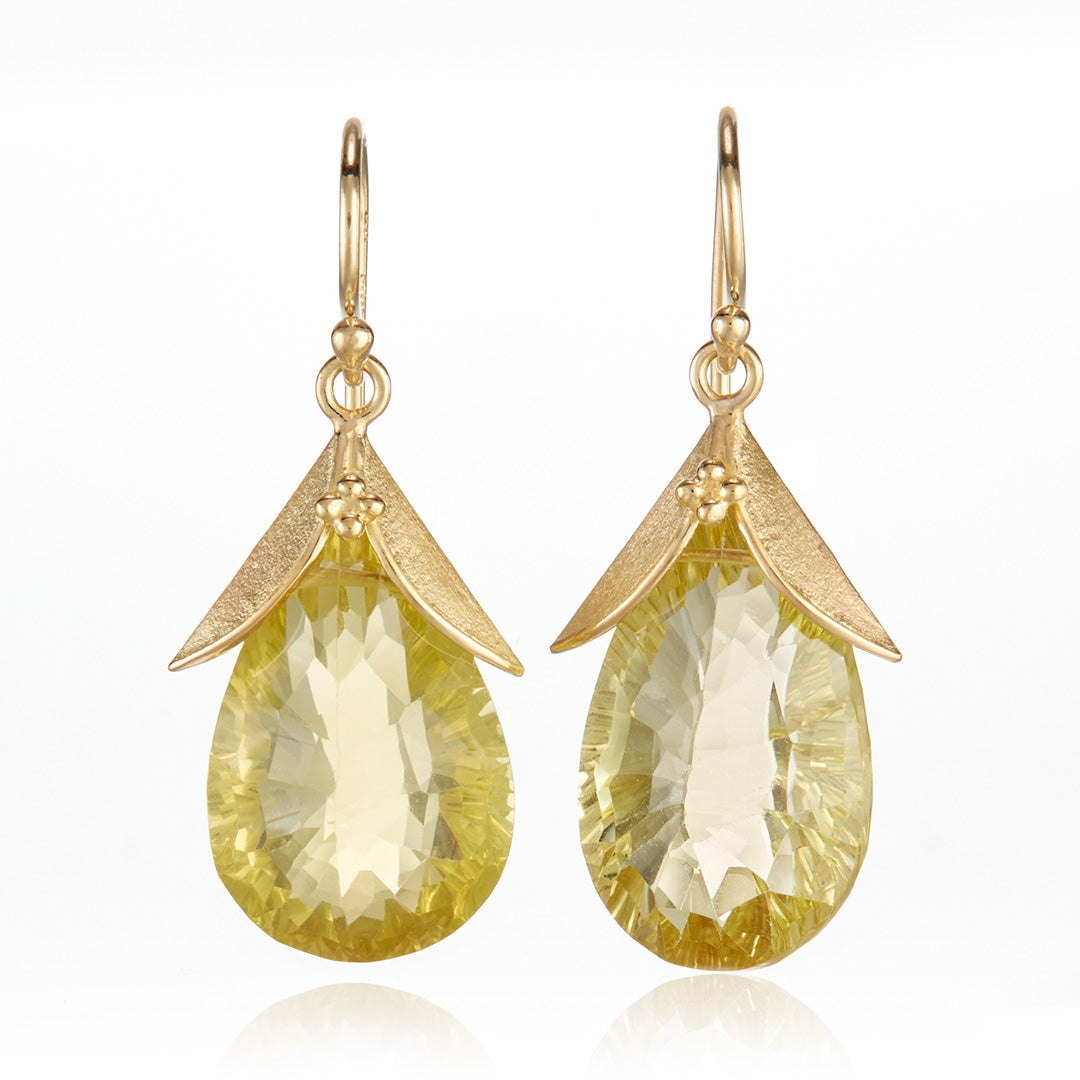 Lemon Quartz Leaf Drop Earrings for Women - Elegant Dangle Jewelry for Party, Wedding & Everyday Wear