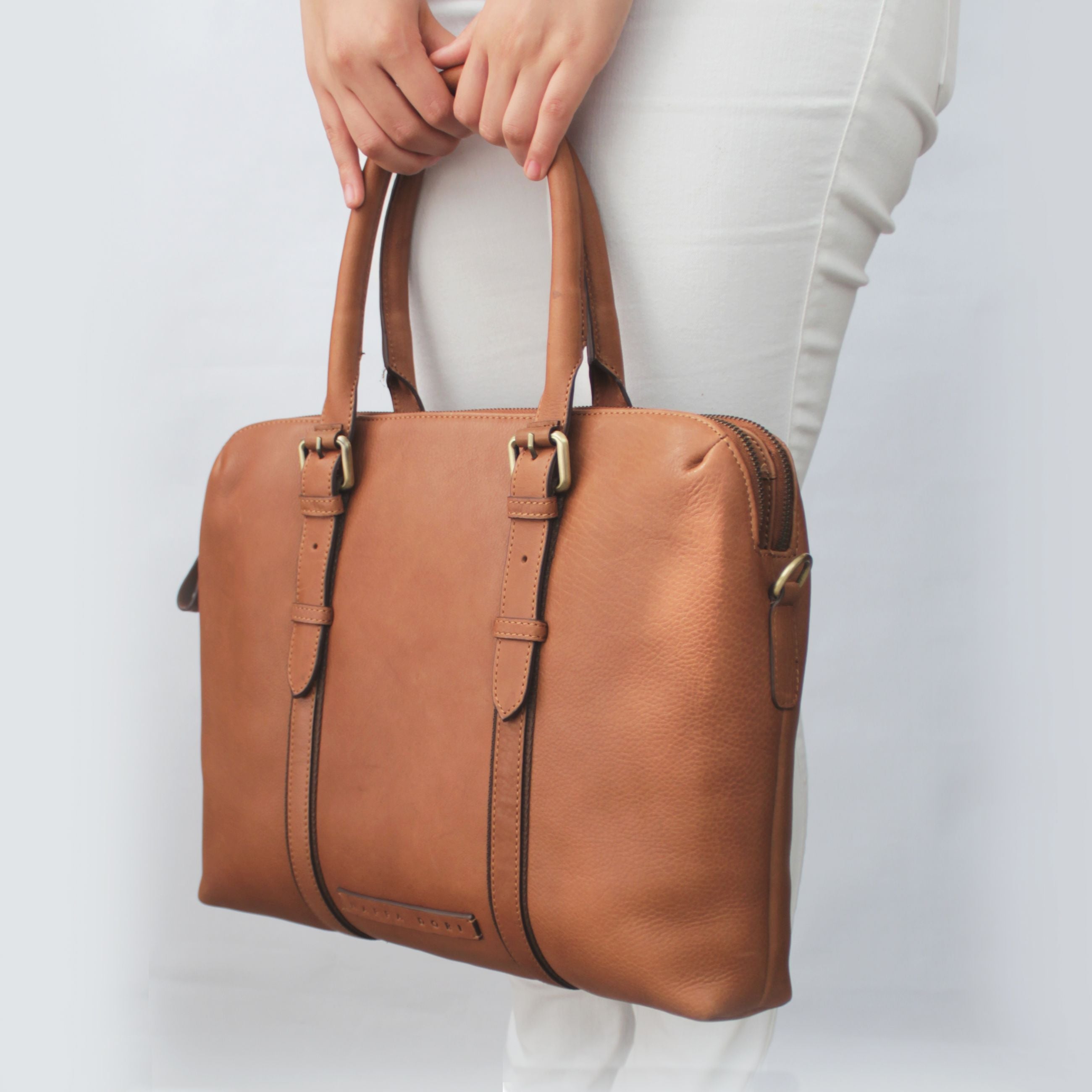 Premium Genuine Leather Dual Zip Laptop Bag for Men & Women - Stylish & Durable Business Backpack for Work, Travel & College (Fits 15.6 Inch Laptops)