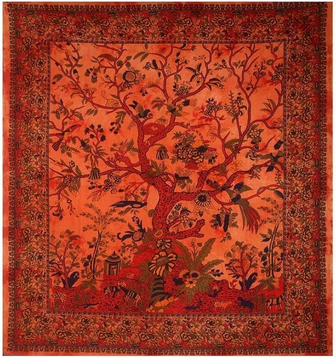 Orange Tree of Life Tapestry - Psychedelic Wall Hanging for Bedroom Decor & Picnic Blanket (30x40 Inch)