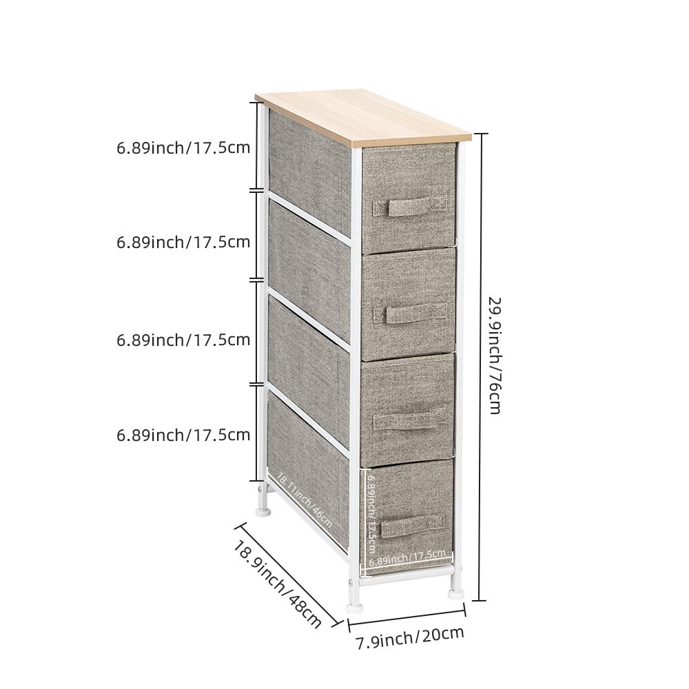 Veryke 4-Drawer Fabric Storage Tower - Metal Frame End Table for Home Organization