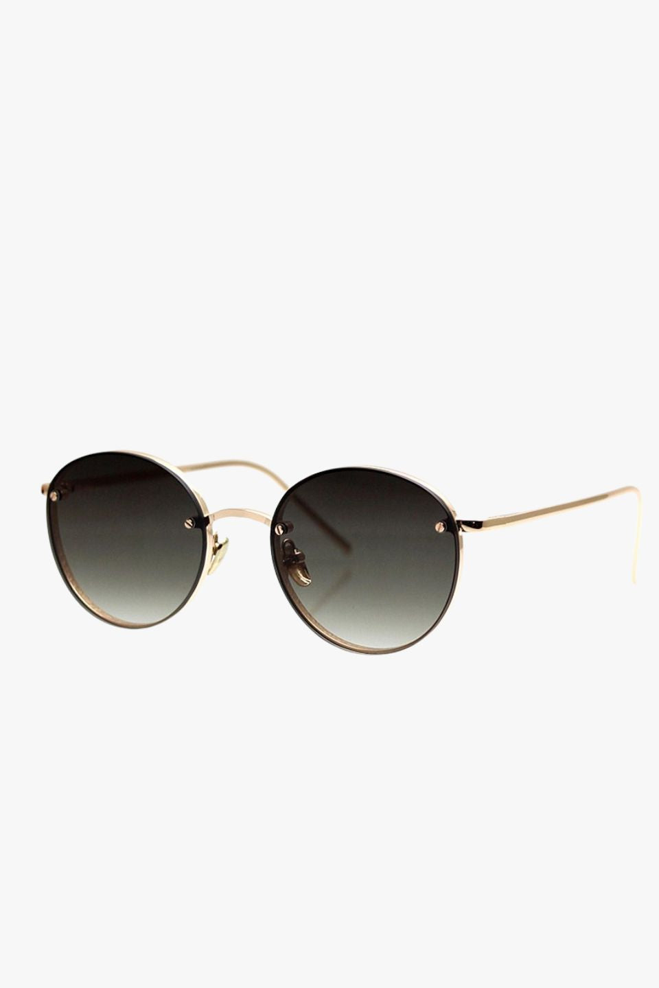 Frameless Gold Round Sunglasses with Smoke Lens - Instant Karma Style for Women & Men - Perfect for Beach, Driving & Outdoor Activities