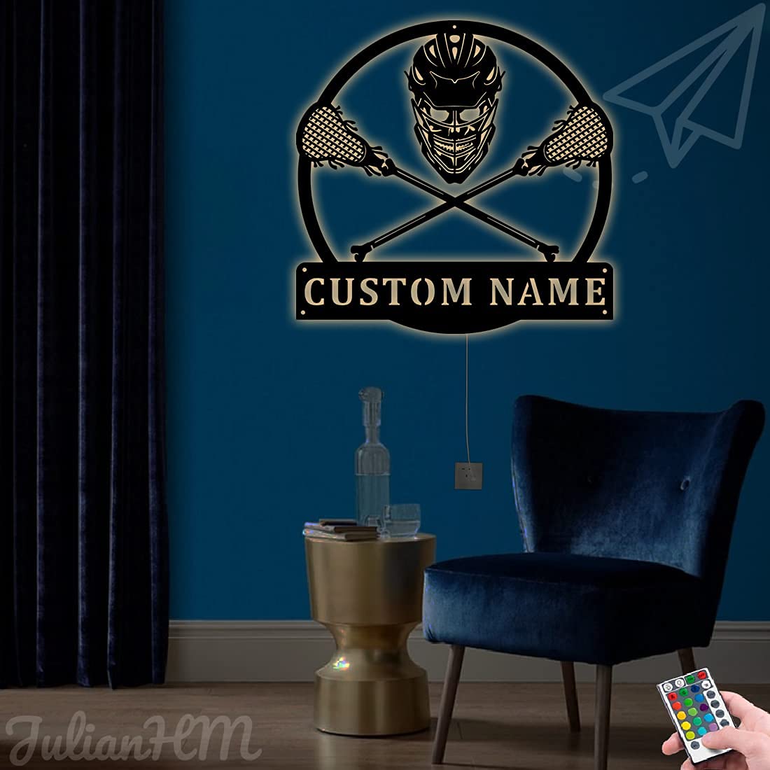 Custom Lacrosse LED Metal Wall Art - Personalized Monogram Lacrosse Decor with Lights - 18x18 Inch Sports Wall Sign for Bedroom, Man Cave & Game Room Decor