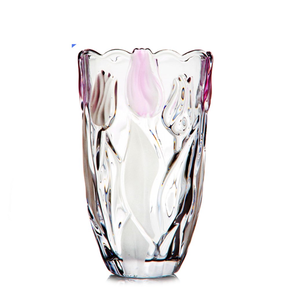 European Decorative Glass Vase - Transparent Crystal Flower Vase for Living Room & Dining Table (23.5cm Height x 14cm Diameter) - Perfect for Fresh Flowers, Water Plants, and Home Décor
