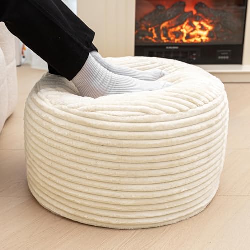 Ivory Stripe Pouf With Filler