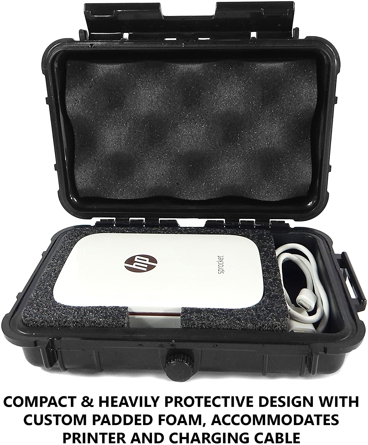 CASEMATIX Protective Travel Case for HP Sprocket Portable Photo Printer & Mini Sprocket Printer - Waterproof, Crushproof Hard Shell Carrying Case with Charger Storage - Perfect for Travel, Home & Office Use