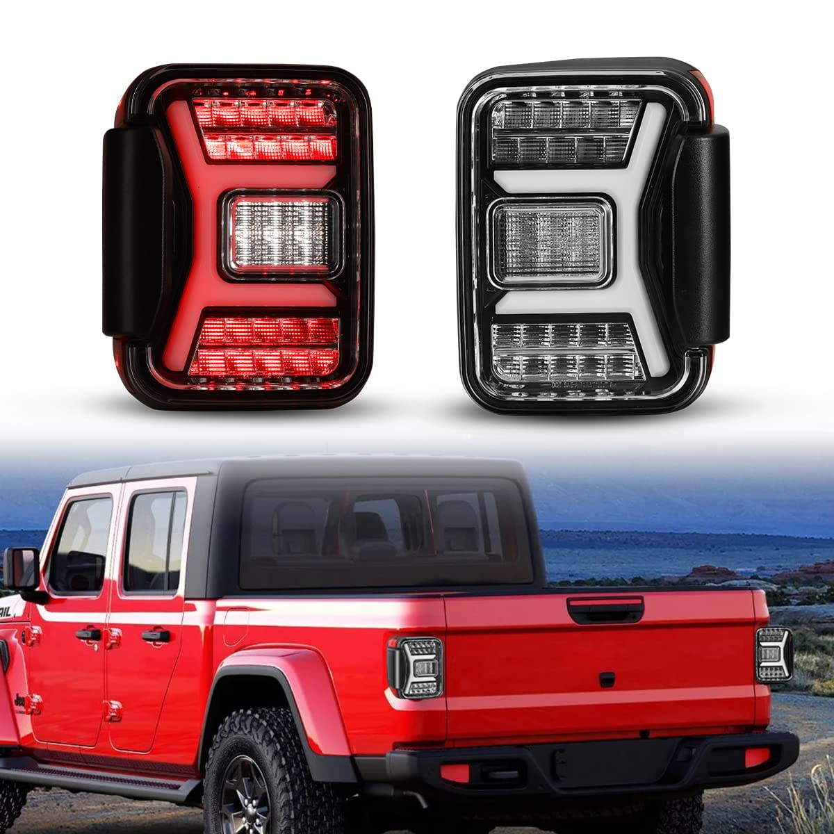 Nixon Offroad LED Tail Lights for Jeep Gladiator JT 2018-2025 - Sequential Turn Signal Tail Lamps Assembly Replacement (Glossy Black Housing/Clear Lens) - Enhanced Visibility & Style for Off-Roading & Night Driving