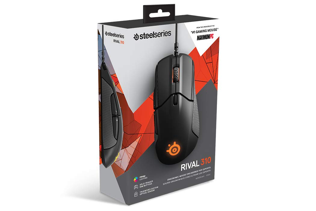 SteelSeries Rival 310 Optical Gaming Mouse - RGB Lighting, 6 Programmable Buttons, Rubber Grip Sides, On-Board Memory - Black - Perfect for FPS, MOBA & Esports Gaming
