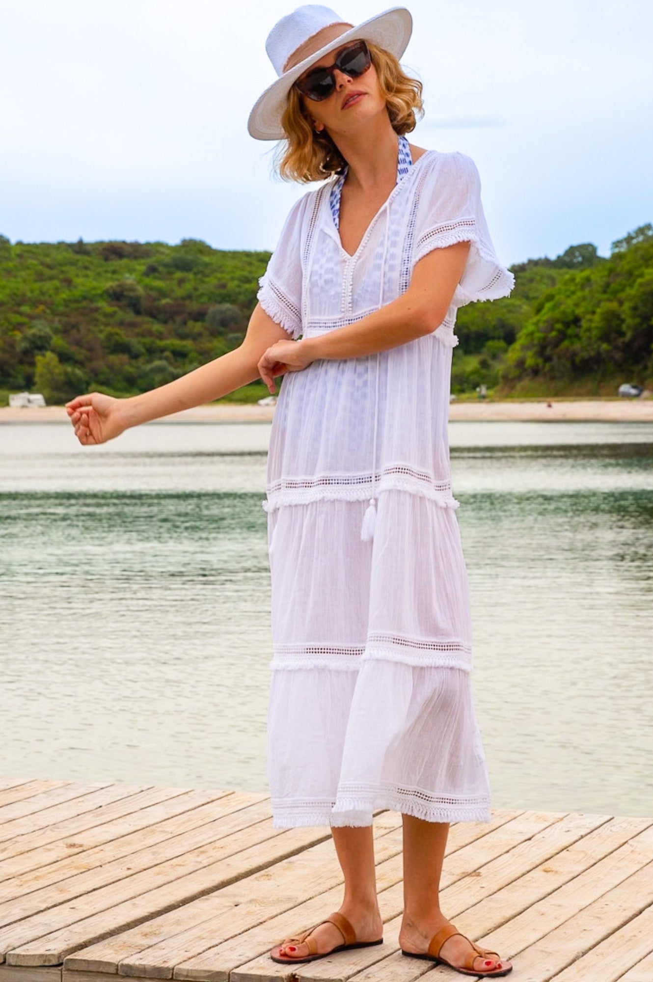 Elegant White Malaya Kaftan Dress - Flowy Boho Maxi Dress for Women | Perfect for Beach Vacations, Summer Parties & Resort Wear