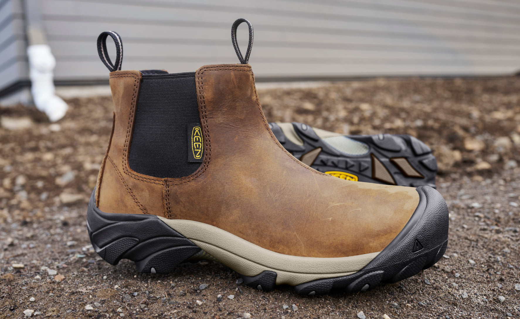 Men's Lansing Steel Toe Chelsea Boots - Dark Earth & Black Work Boots for Construction, Warehouse & Outdoor Safety