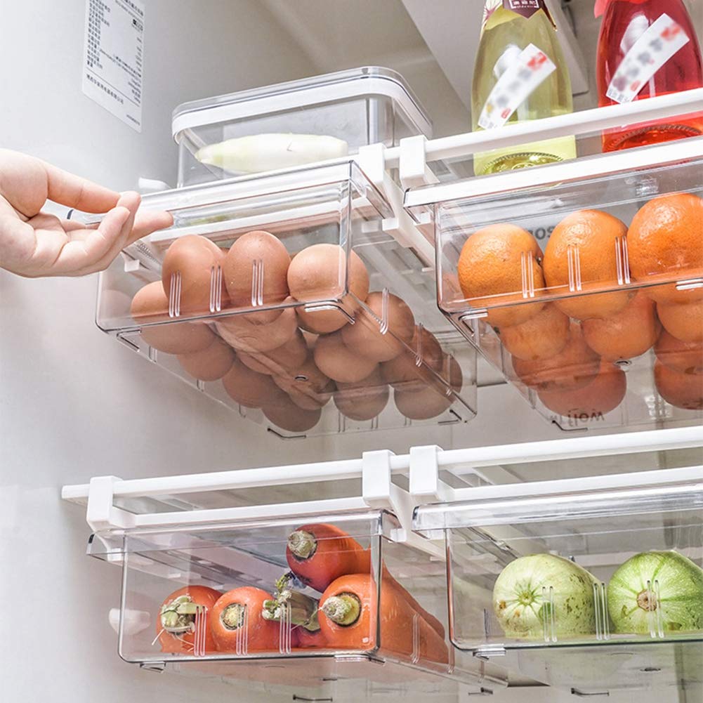 ARTIFUN Refrigerator Organizer Bins - Pull Out Drawer Design for Pantry & Freezer Storage - Under Shelf Organizer for Eggs, Fruits, Yogurt, Snacks & Pasta - Perfect for Kitchen, Fridge & Cabinet Organization