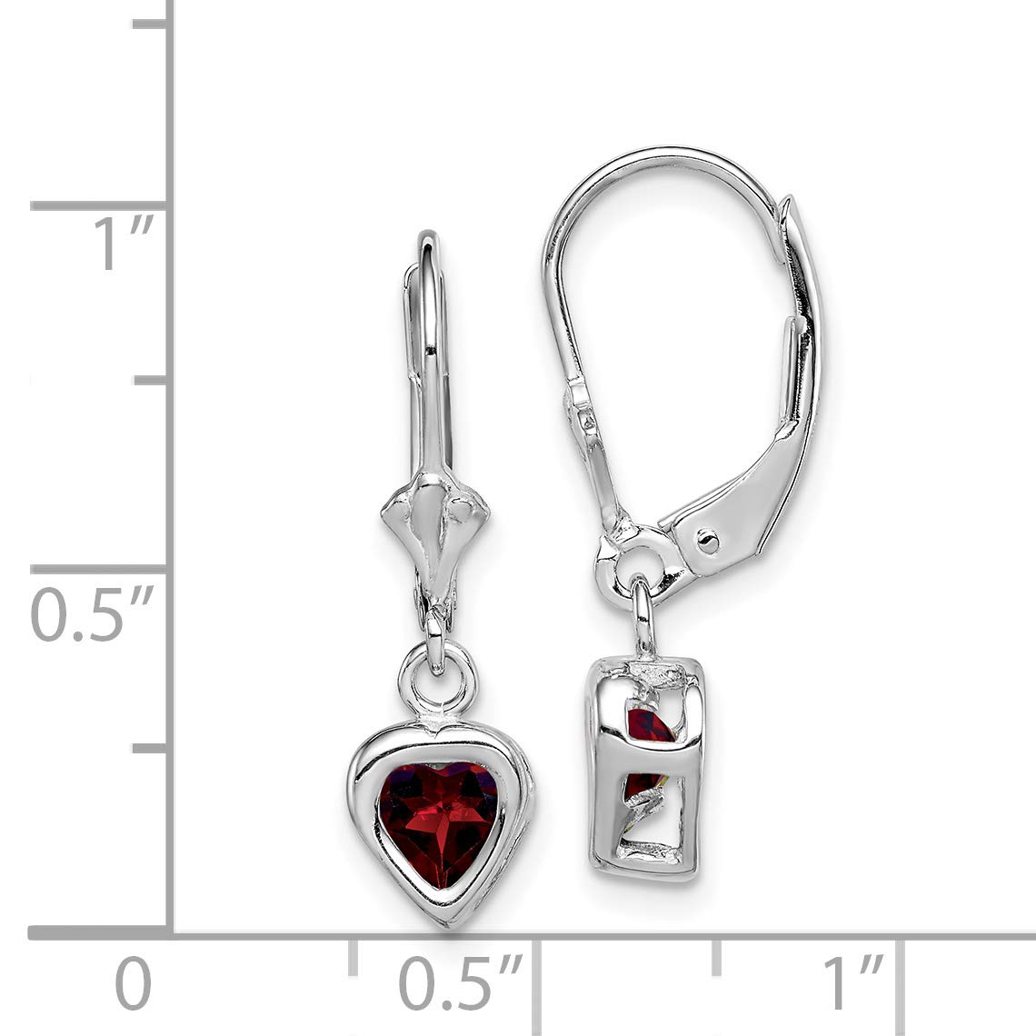 Rhodium Plated Sterling Silver Heart-Shaped Garnet Drop Earrings for Women - Elegant Dangle Leverback Jewelry for Date Night & Special Occasions