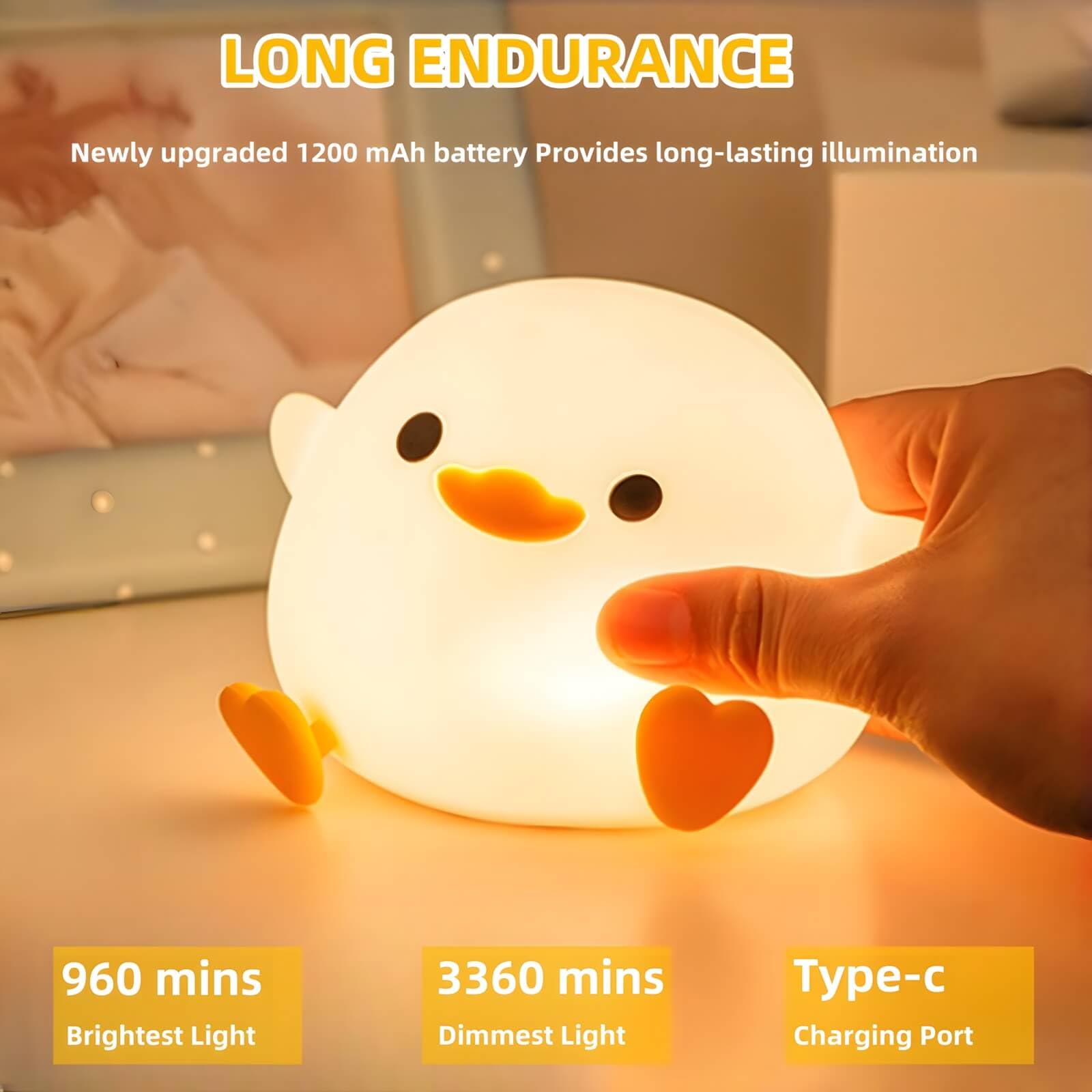 Dodo Duck Night Light - Rechargeable Dimmable LED Duck Lamp with 20-Minute Timer & Touch Control | Cute Silicone Nursery Nightlight for Baby Rooms, Bedrooms & Living Rooms | Perfect for Nighttime Feeding, Reading & Relaxation