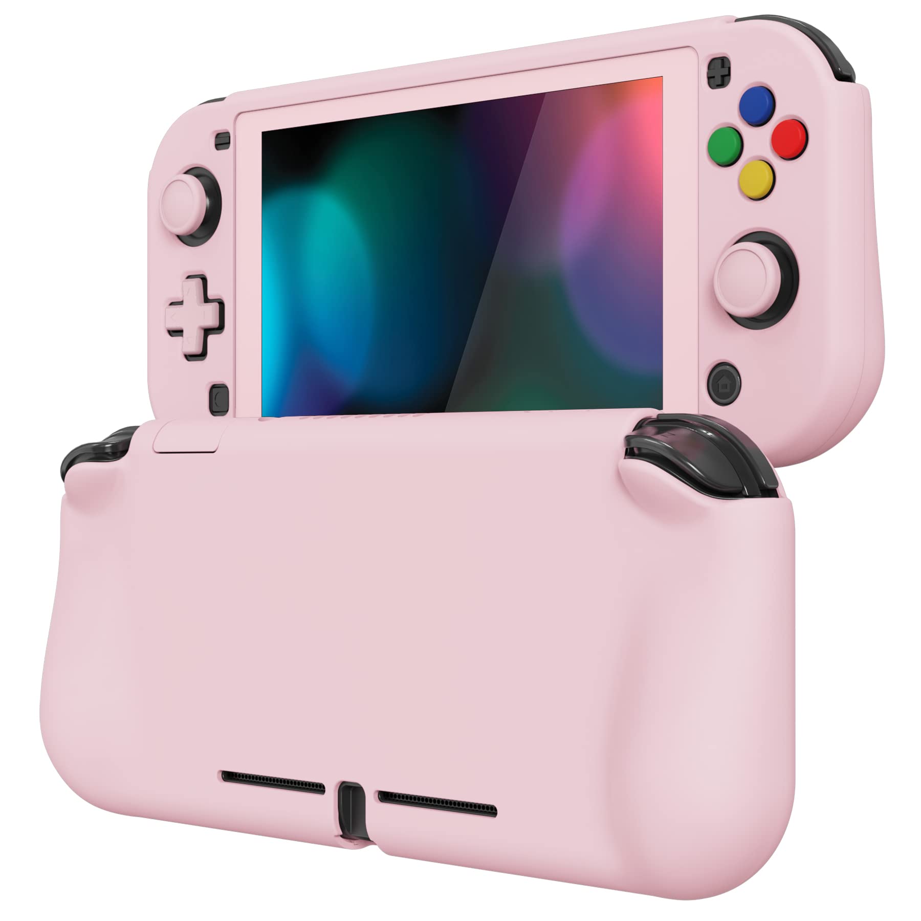 PlayVital ZealProtect Ergonomic Grip Hard Protective Case for Nintendo Switch Lite - Durable Shock-Absorbent Anti-Scratch Cover with Screen Protector & Thumb Grip Button Caps (Cherry Blossom Pink) | Perfect for Gaming On-The-Go, Travel Protection & Long Play Sessions