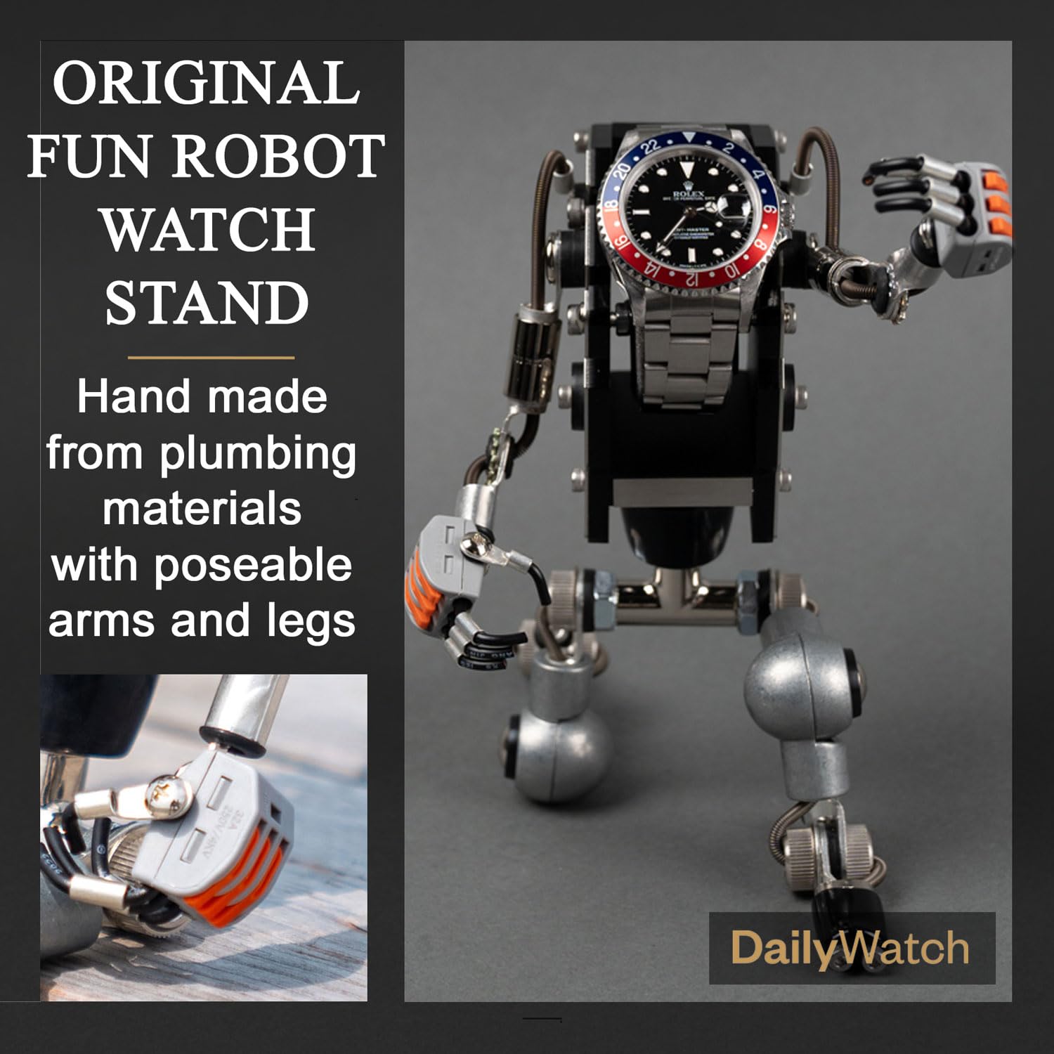 Handcrafted Robot Watch Stand with Adjustable Arms & Legs - Unique Watch Display Stand for Jewelry & Watch Organization - Perfect Watch Holder & Accessory for Home, Office, or Gift Use