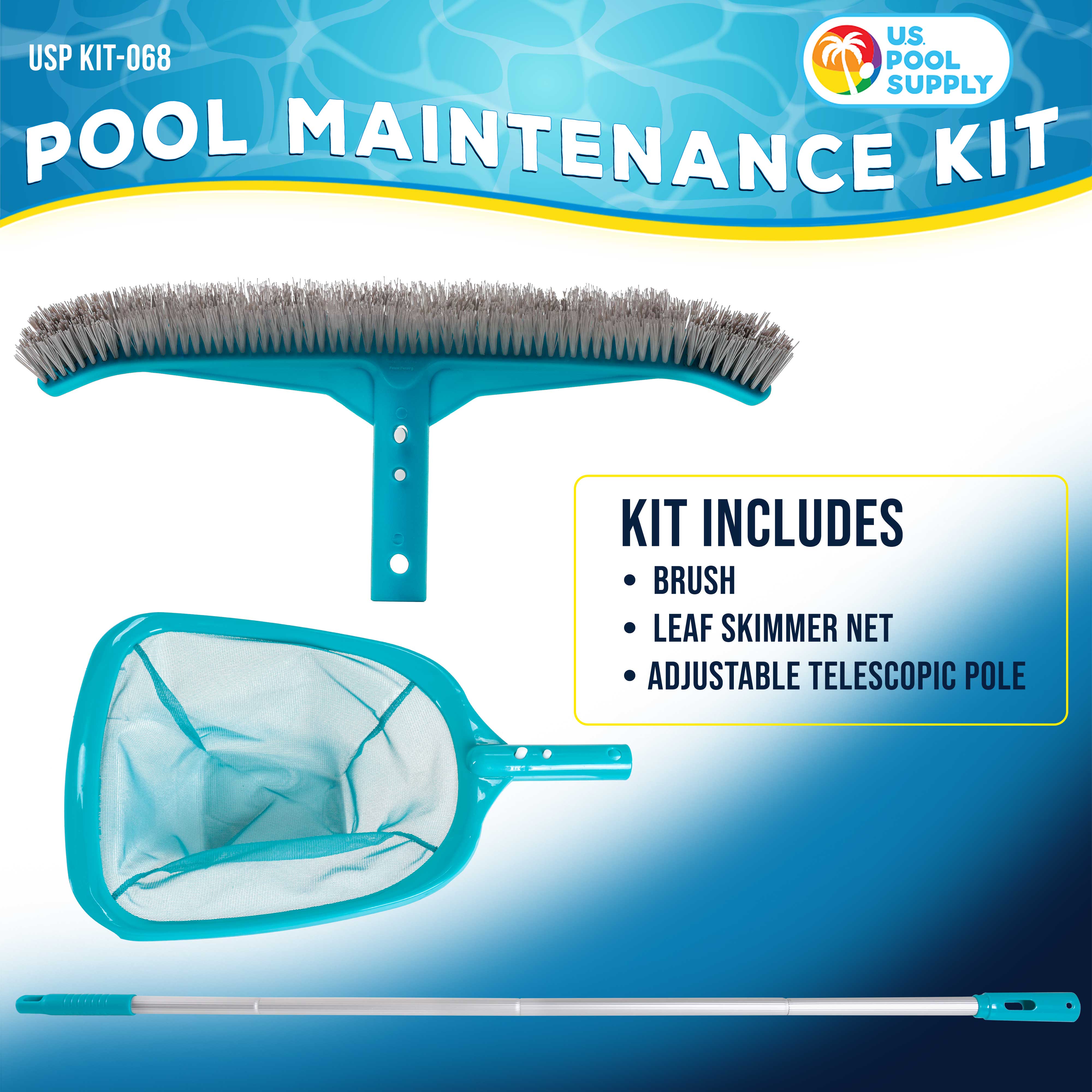 **Premium Pool Maintenance Kit - Leaf Skimmer Net, Nylon Brush & Adjustable Telescopic Pole for Deep Cleaning | Heavy-Duty 6