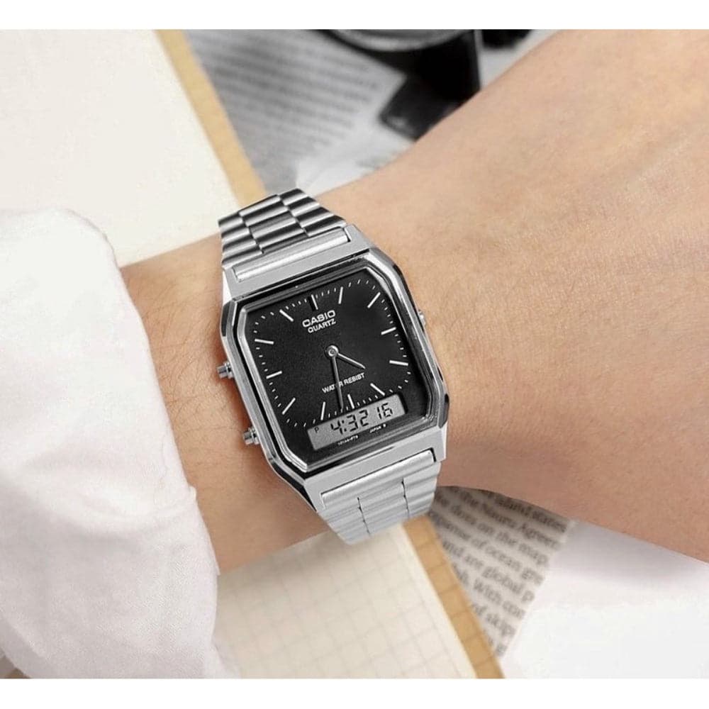 CASIO AQ-230A-1DMQ Stainless Steel Unisex Digital Watch - Stylish & Durable for Men & Women | Perfect for Office, Casual Wear & Everyday Use