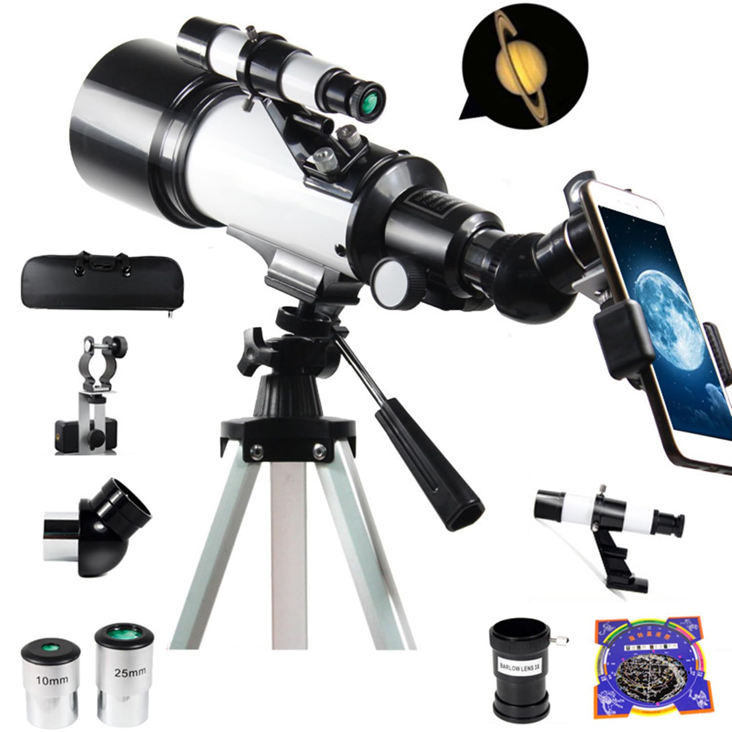 Kids & Adults Astronomical Telescope - German Technology Refractor Telescope with Smartphone Adapter & Tripod - Perfect for Stargazing, Bird Watching, and Outdoor Exploration