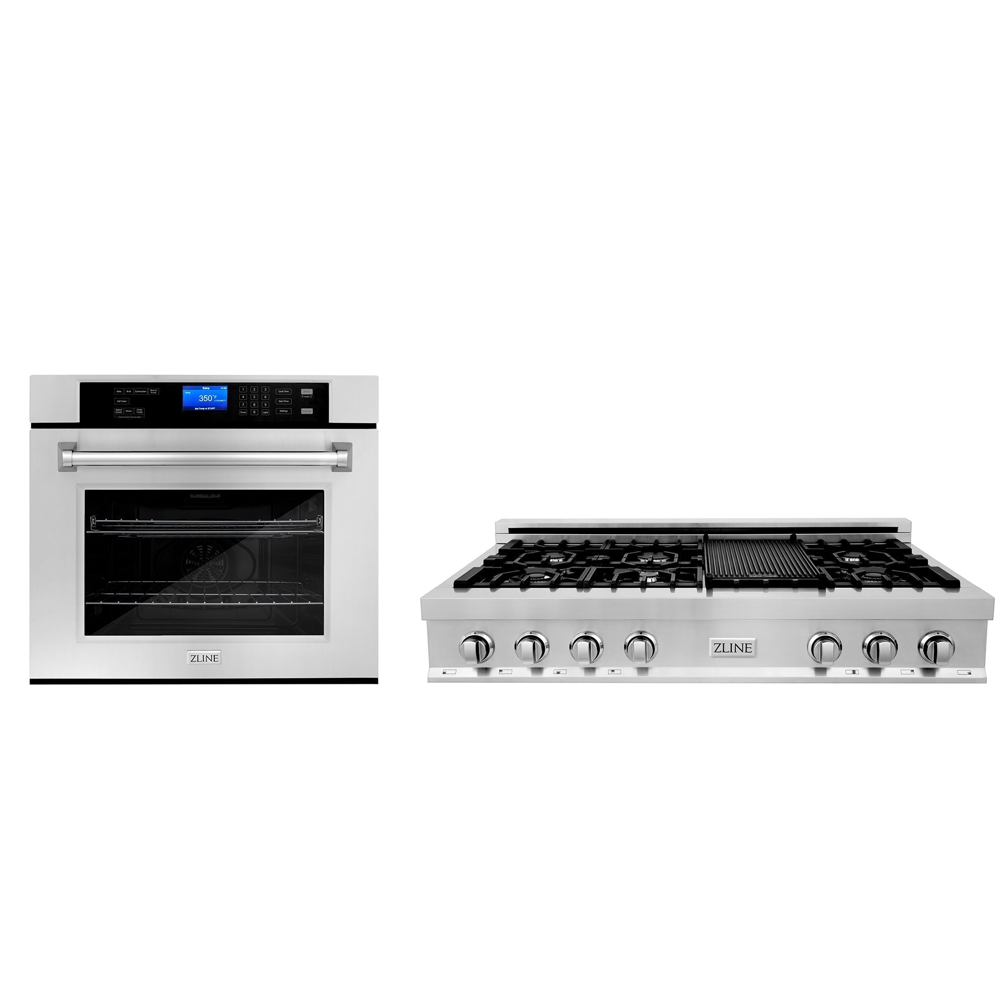 ZLINE 48-Inch Stainless Steel Gas Range Top & 30-Inch Electric Wall Oven Combo - Professional Kitchen Package (2KP RTAWS48) for Home Chefs & Modern Kitchens