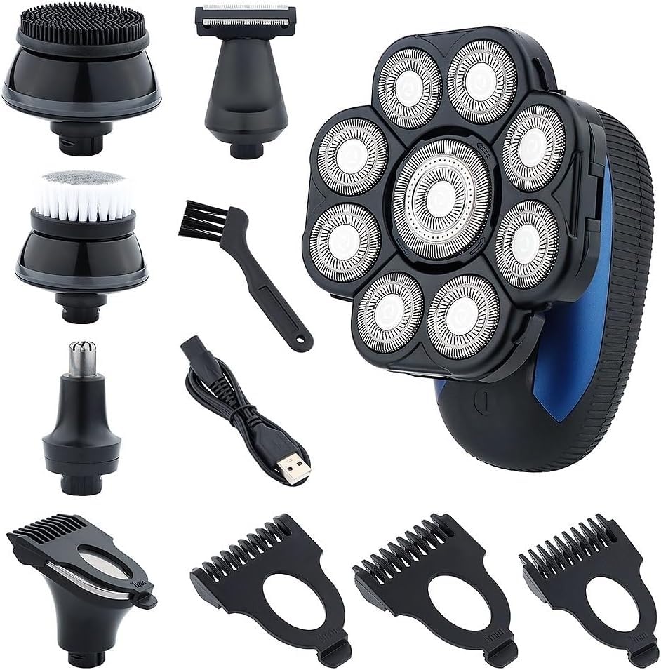 6-in-1 IPX7 Waterproof Electric Shaver for Bald Men - Rechargeable Beard Trimmer & Hair Clipper Kit | Perfect for Head Shaving, Facial Grooming & Travel Use