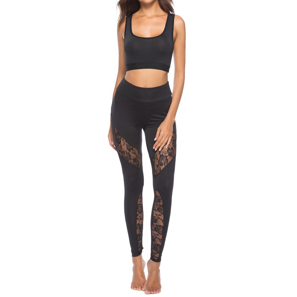 High Waist Yoga Pants for Women - Stretchy Workout Leggings with Lace Detailing & Pencil Stitching | Perfect for Gym, Running, Yoga & Casual Wear