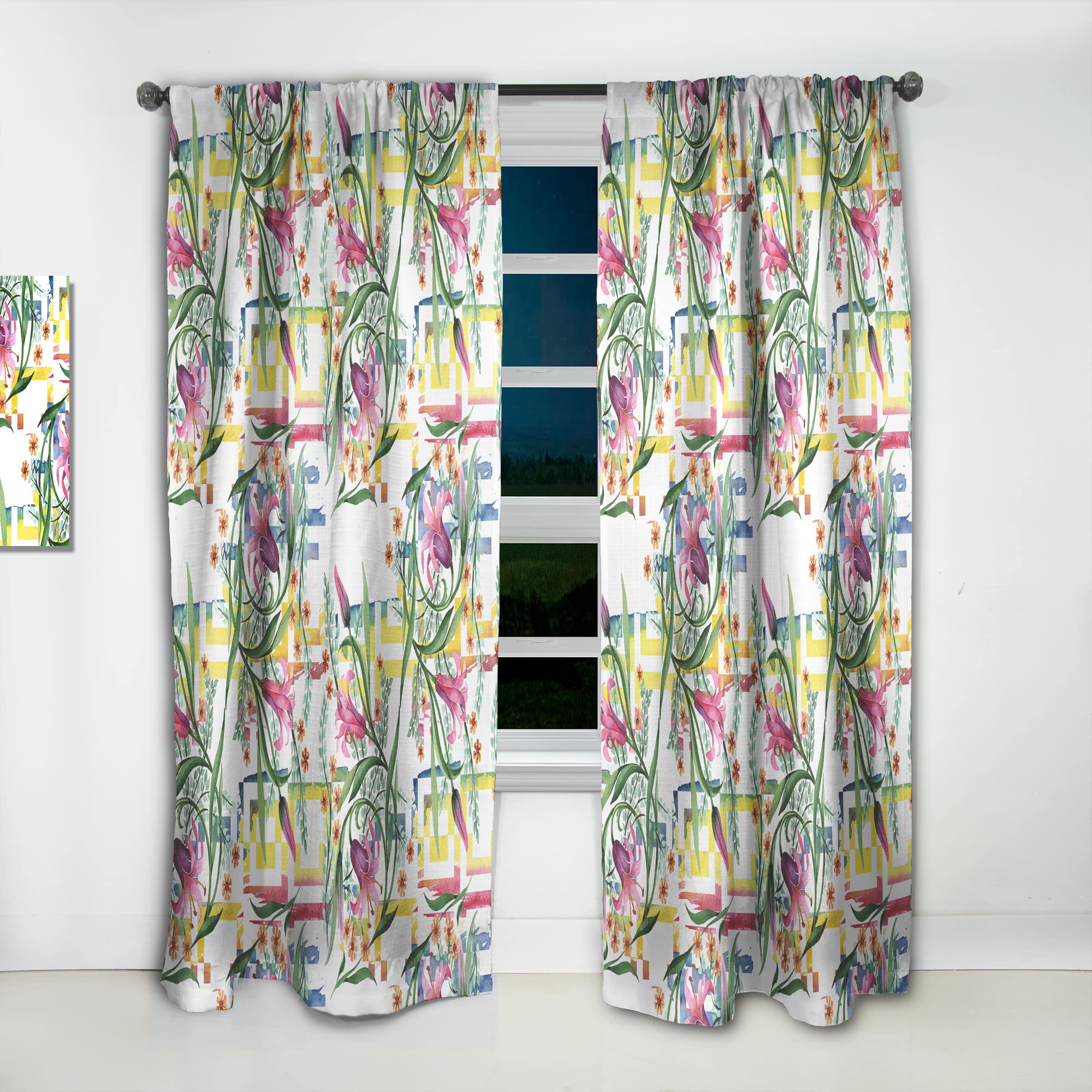Floral Botanical Retro XI Thermal Insulated Curtains - 52x120 Inch Single Panel Window Drapes for Bedroom & Living Room - Perfect for Home Decor, Light Control & Privacy