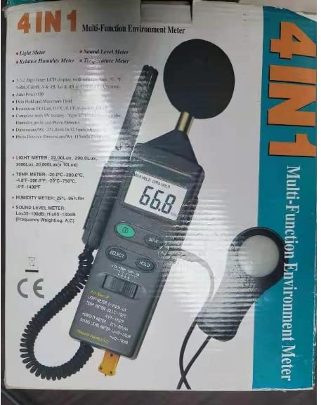 DT-8820 Digital Multifunction Environmental Meter - Sound Level Decibel Meter, Light Lux Meter, Humidity & Temperature Tester for Home, Office, Industrial Use