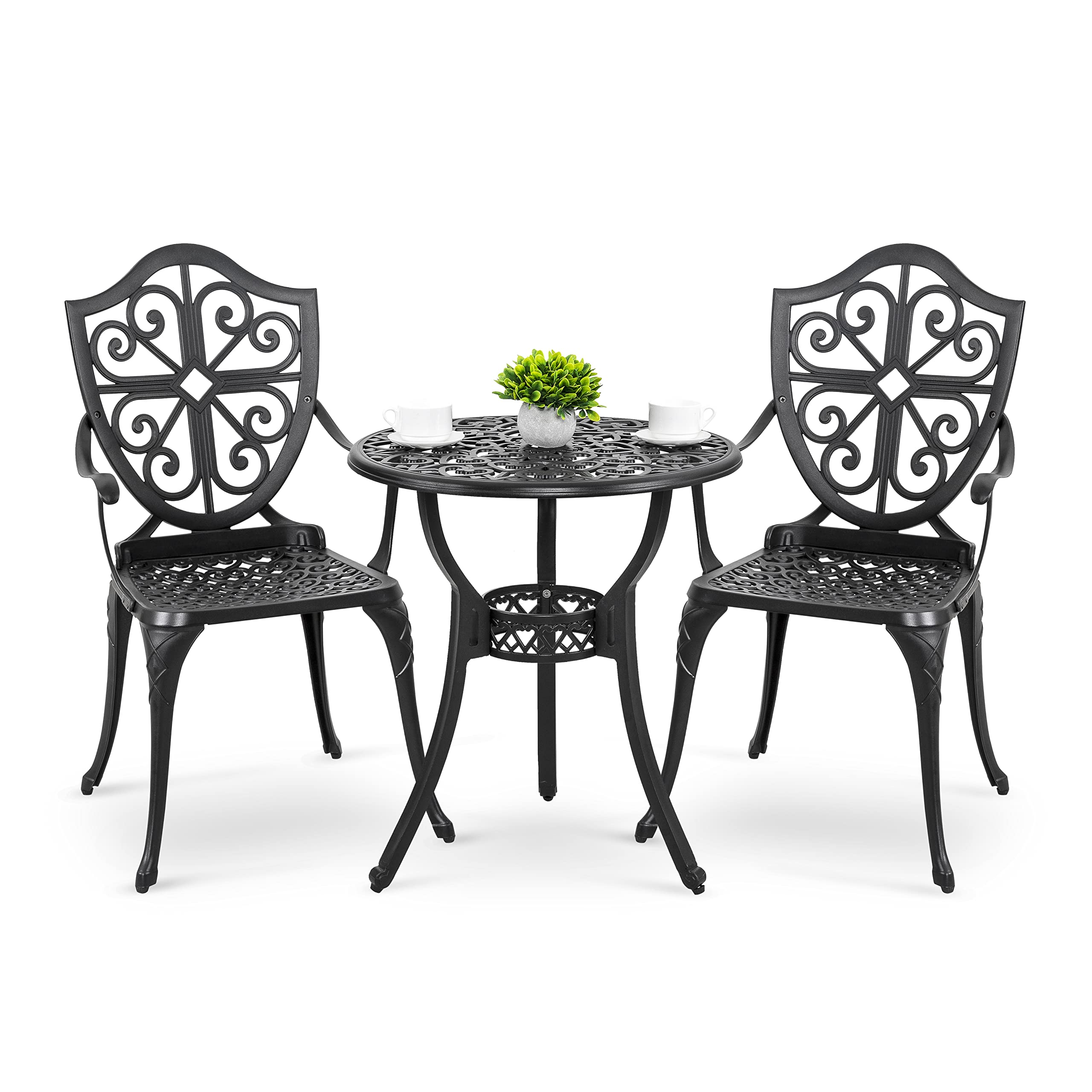Nuu Garden 3-Piece Outdoor Bistro Set - Cast Aluminum Patio Table & 2 Chairs with Umbrella Hole - Perfect for Backyard, Garden, and Small Balcony Dining