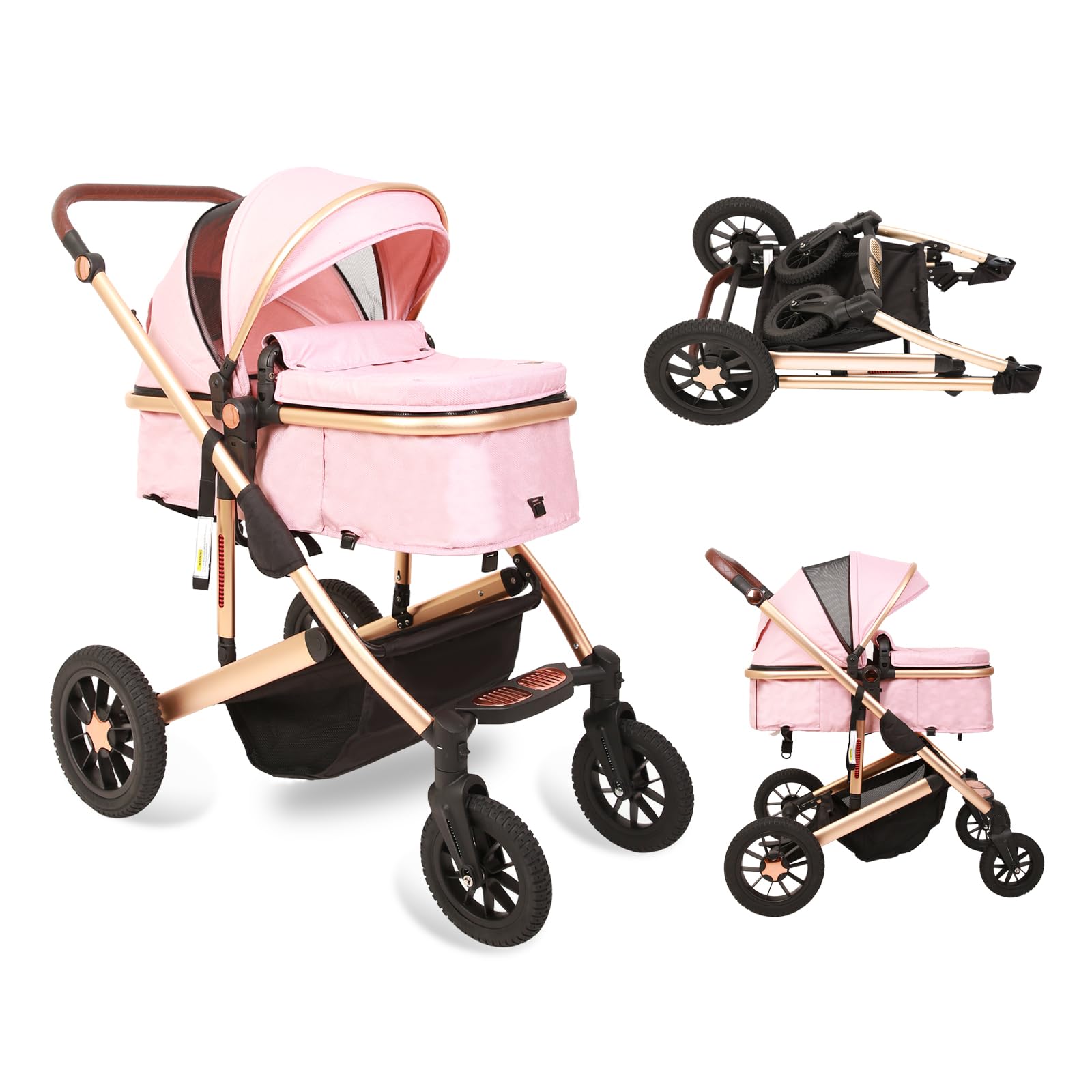**Trenana 2-in-1 Baby Stroller | Reversible Bassinet & High Landscape Infant Stroller | Adjustable Backrest & Canopy | Foldable Lightweight Aluminum Alloy Shockproof Stroller for Newborns (Gold-Pink) – Perfect for Walks, Travel & Outdoor Adventures**