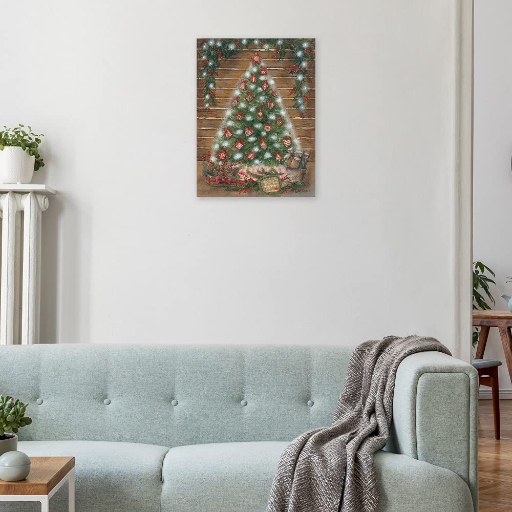 Pam Britton Log Cabin Christmas Canvas Wall Art - 21x28 Inch Ready to Hang Fine Art Print for Living Room, Bedroom, Office Decor - Perfect Holiday Home Décor & Christmas Gift Idea